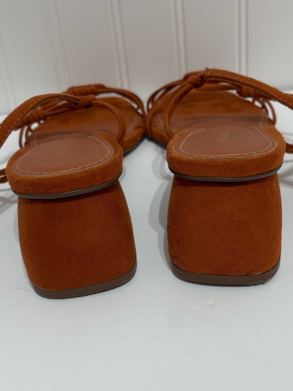 Via Mia Strappy Block Heel Suede Rust Brown Sandals Square Toe Ankle Strap 8.5 - Picture 8 of 14